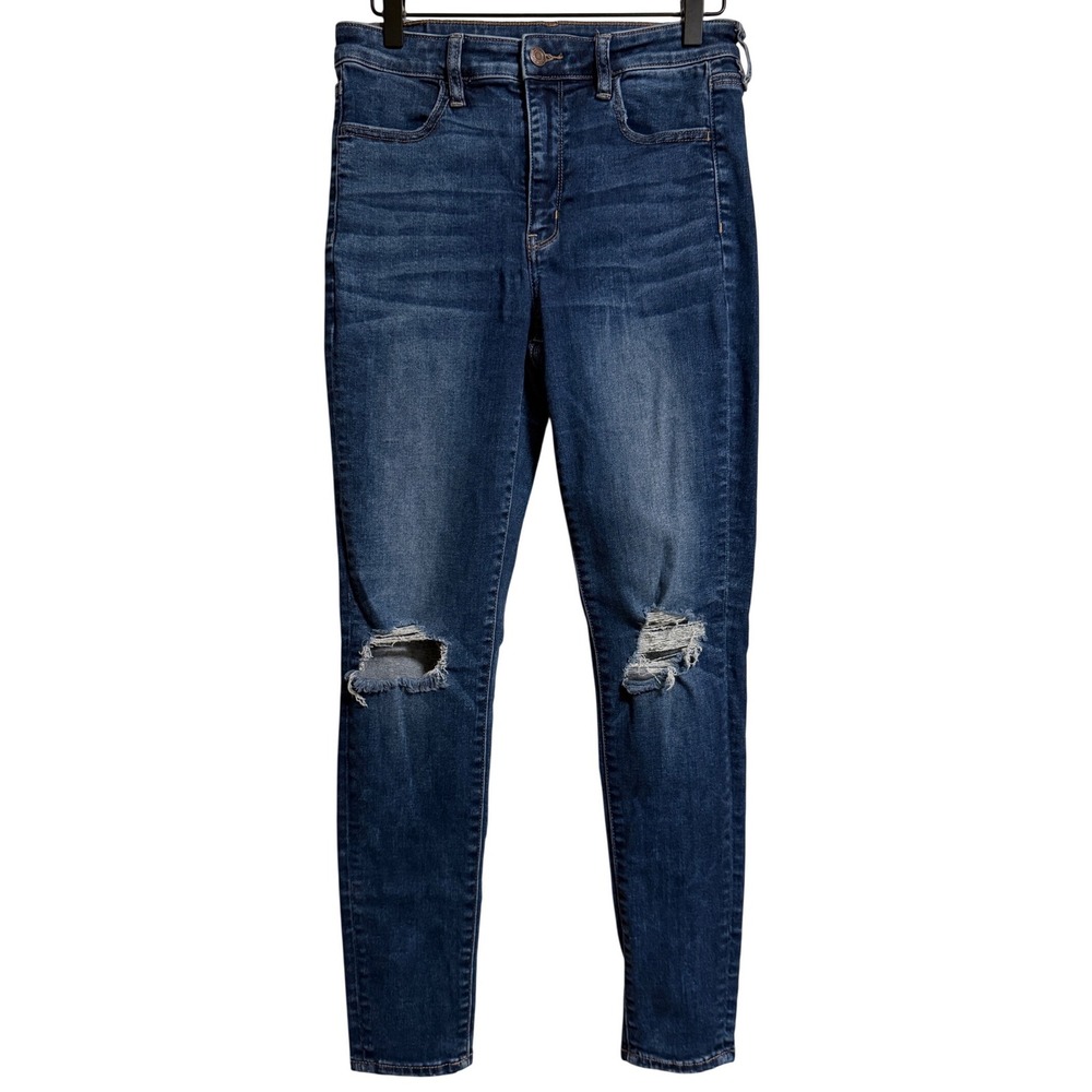 American Eagle Super Hi-Rise Jegging Dark Wash Distressed Jeans Size 8 Regular